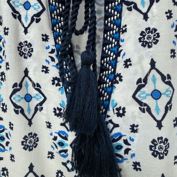 Ruby Rd. Peasant Top Size Medium Blue White Boho Long Sleeve Womens Blouse - Picture 6 of 10